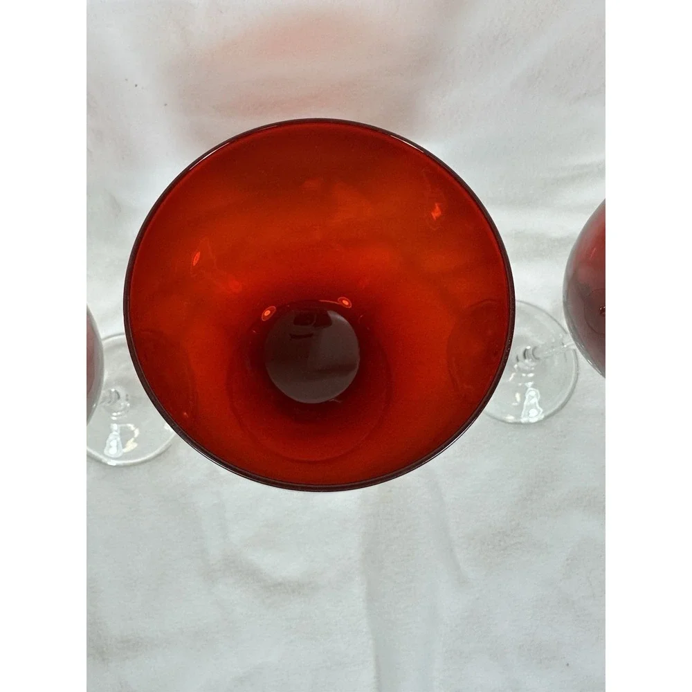 Ruby Red Wine Glasses/Water Goblets 16 oz Clear Stem 8 3/8